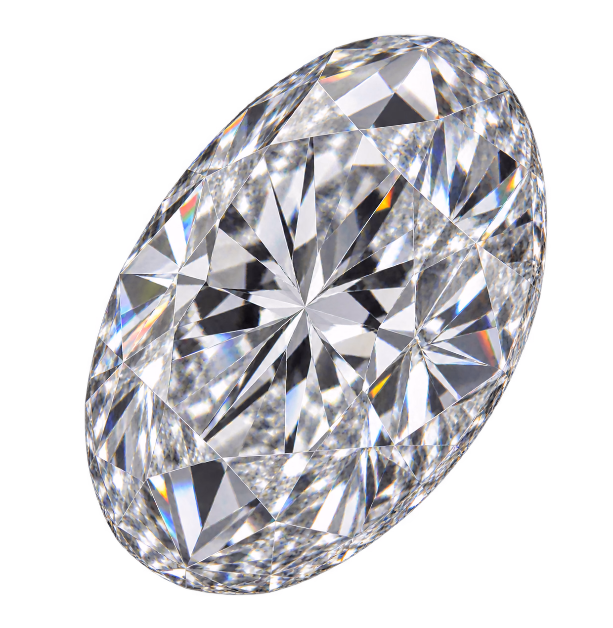 A loose oval diamond viewed at an angle with crisp, balanced scintillation.